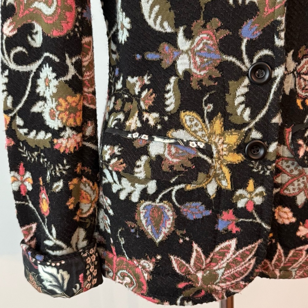 ✨ Aldo Martins Floral Knit Blazer Jacket Elbow Patch Cuffed Sleeve Barcelona S - Picture 3 of 16